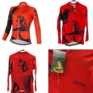 Agoda Red and Black Thermal Cycling Jersey Full Zip Jacket Womens Large